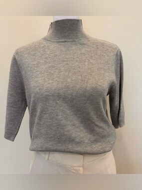 High neck knit Sweater Women's Grey Three quarter Sleeve